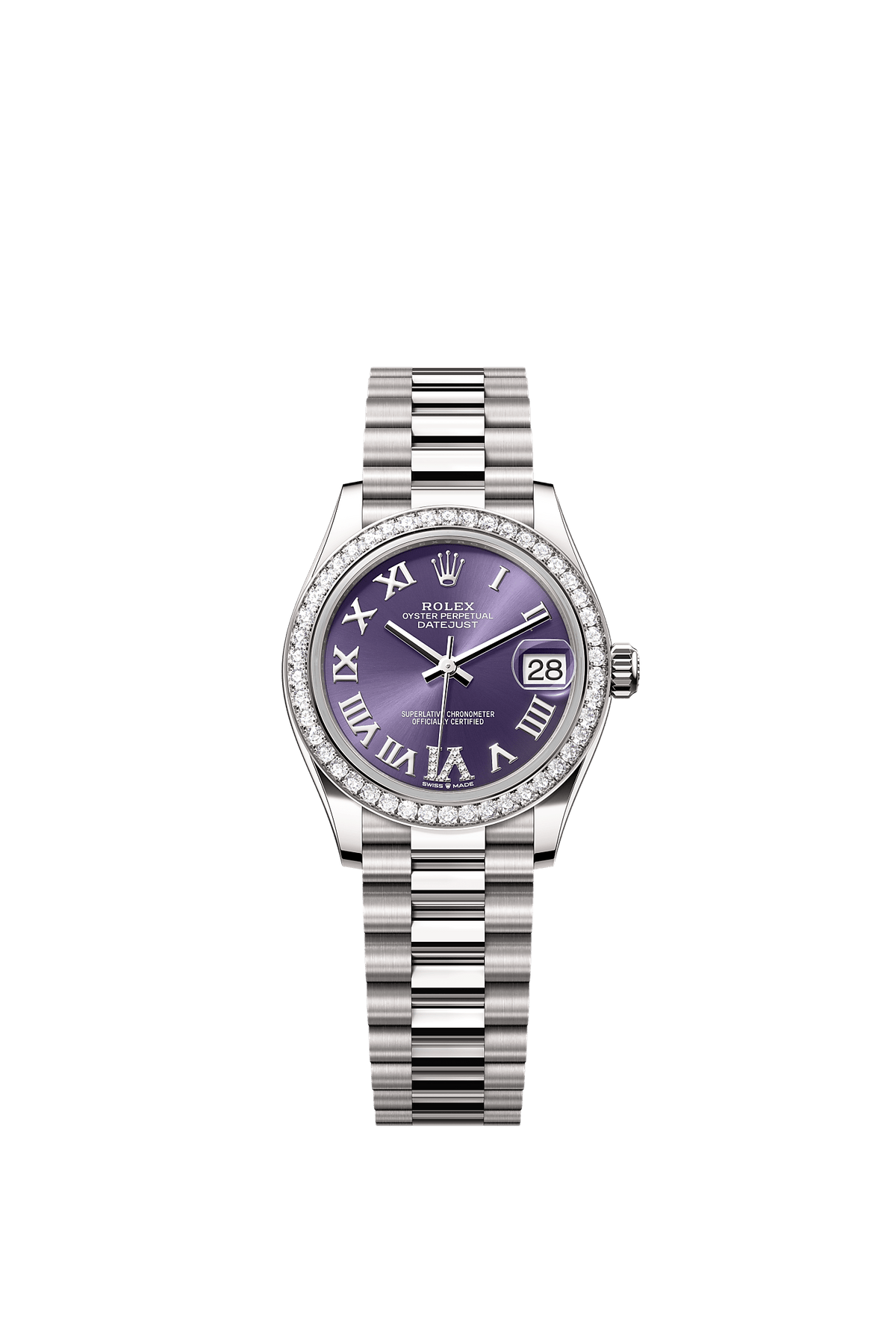 Datejust 31 Oyster Chronometer Watch 31mm 18ct White Gold Aubergine Diamond Dial