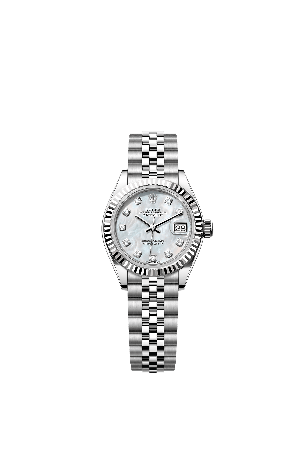 Lady-Datejust 28 Oystersteel White Gold White Mother-Of-Pearl Diamond Dial Jubilee Bracelet 28mm Self-Winding Watch