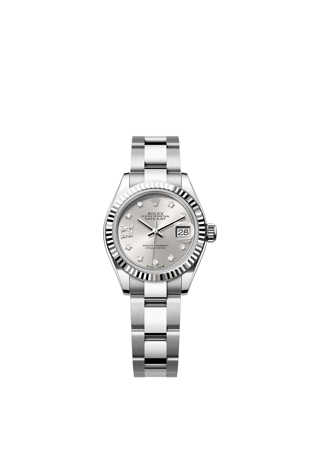 Lady-Datejust 28 Oystersteel White Gold Silver Diamond Dial Oyster Bracelet 28mm Self-Winding Watch