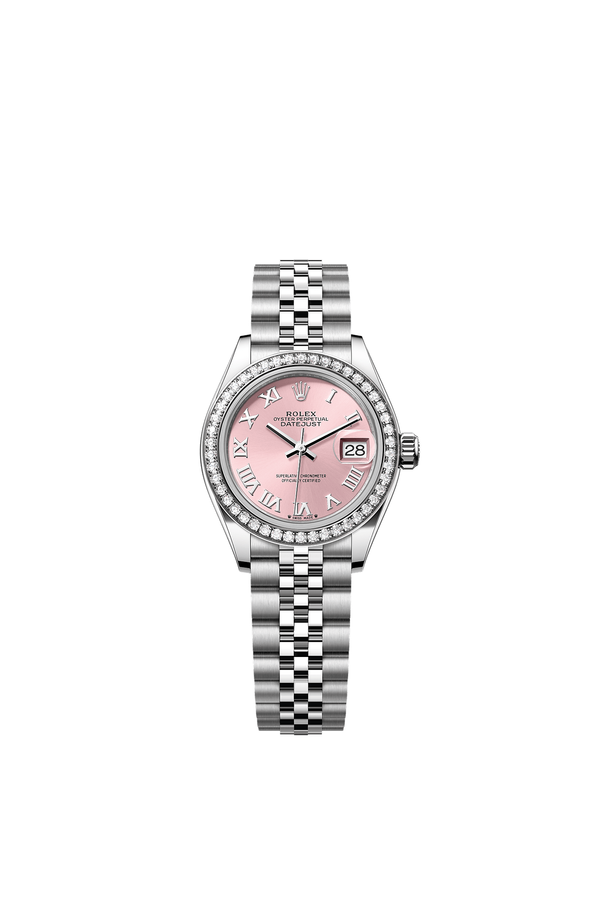Lady-Datejust 28 Oystersteel White Gold Pink Dial Diamond Bezel Jubilee Bracelet 28mm Self-Winding Watch