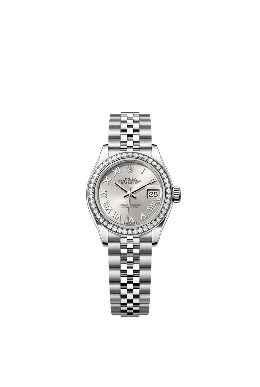 Lady-Datejust 28 Oystersteel White Gold Silver Dial Diamond Bezel Jubilee Bracelet 28mm Self-Winding Watch