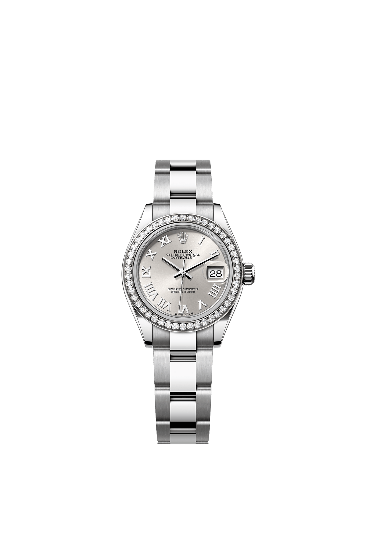 Lady-Datejust 28 Oystersteel White Gold Diamond Silver Dial Oyster Bracelet 28mm Self-Winding Watch