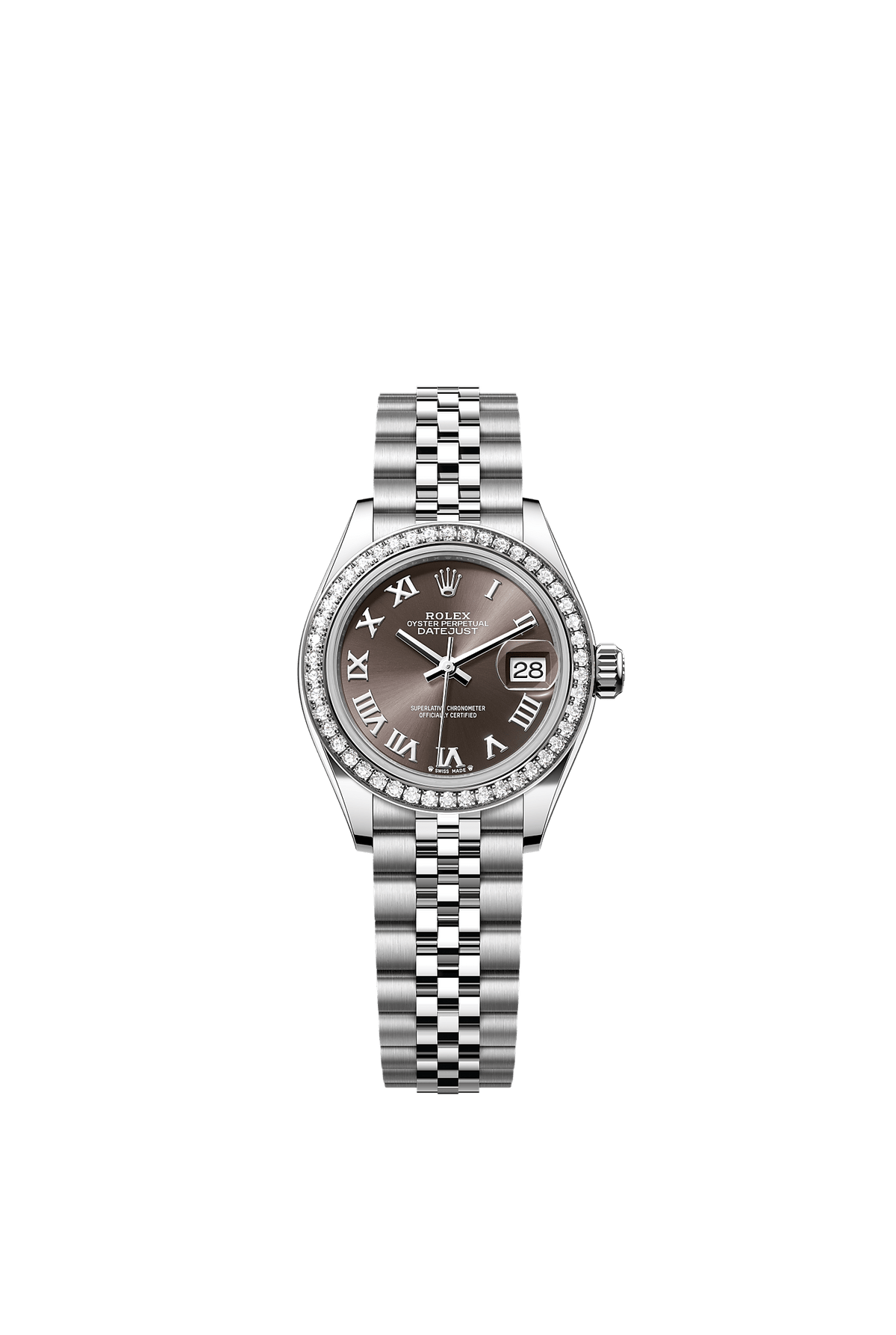 Lady-Datejust 28 Oystersteel White Gold Dark Grey Diamond Dial Diamond Bezel Jubilee Bracelet 28mm Self-Winding Watch
