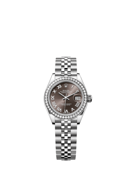 Lady-Datejust 28 Oystersteel White Gold Dark Grey Diamond Dial Diamond Bezel Jubilee Bracelet 28mm Self-Winding Watch