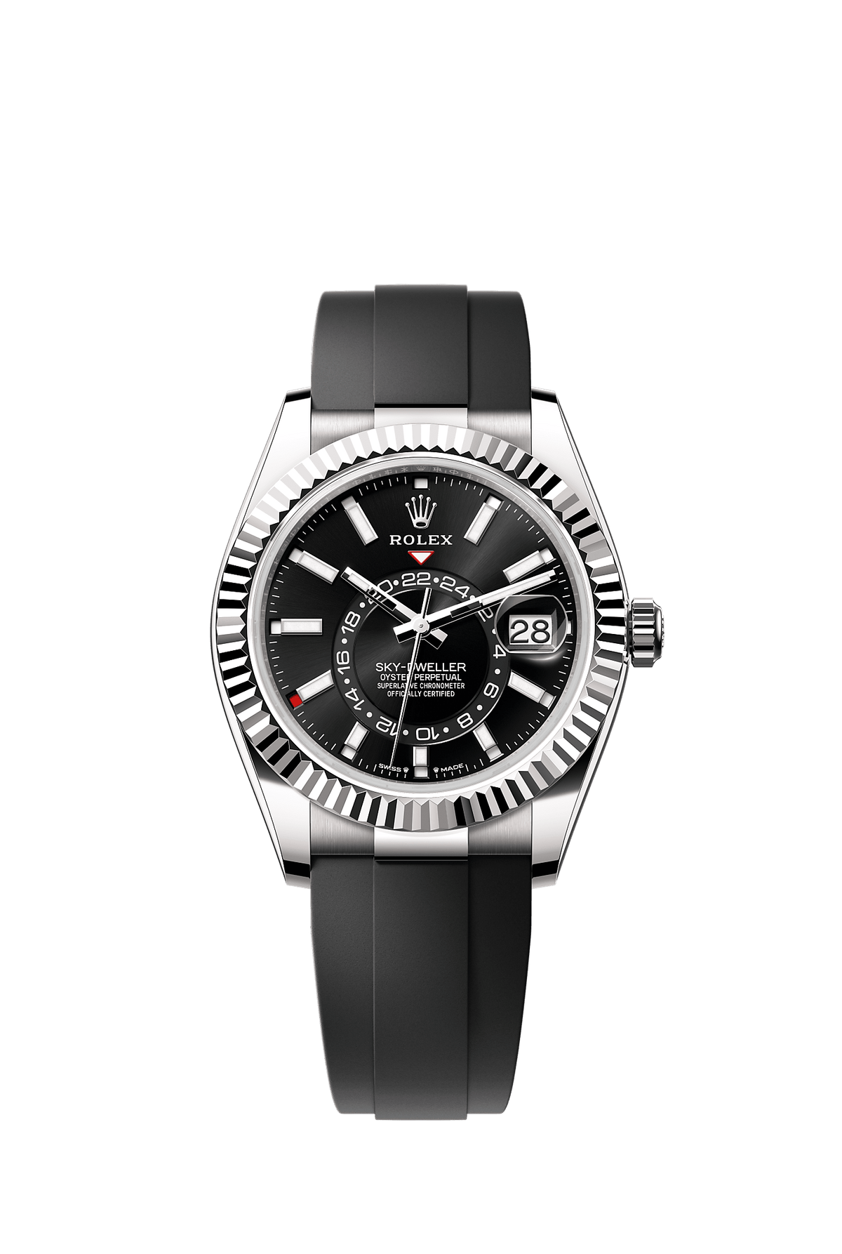 Sky-Dweller 42 Oyster Perpetual Chronometer Watch 42mm 18ct White Gold Bright Black Dial Oysterflex Bracelet