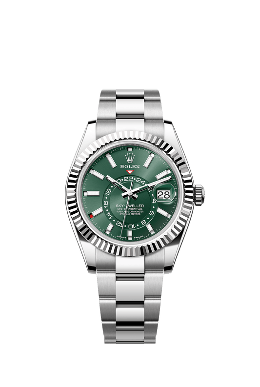 Sky-Dweller 42mm Oystersteel White Gold Mint Green Dial Fluted Bezel Oyster Bracelet Self-Winding Watch