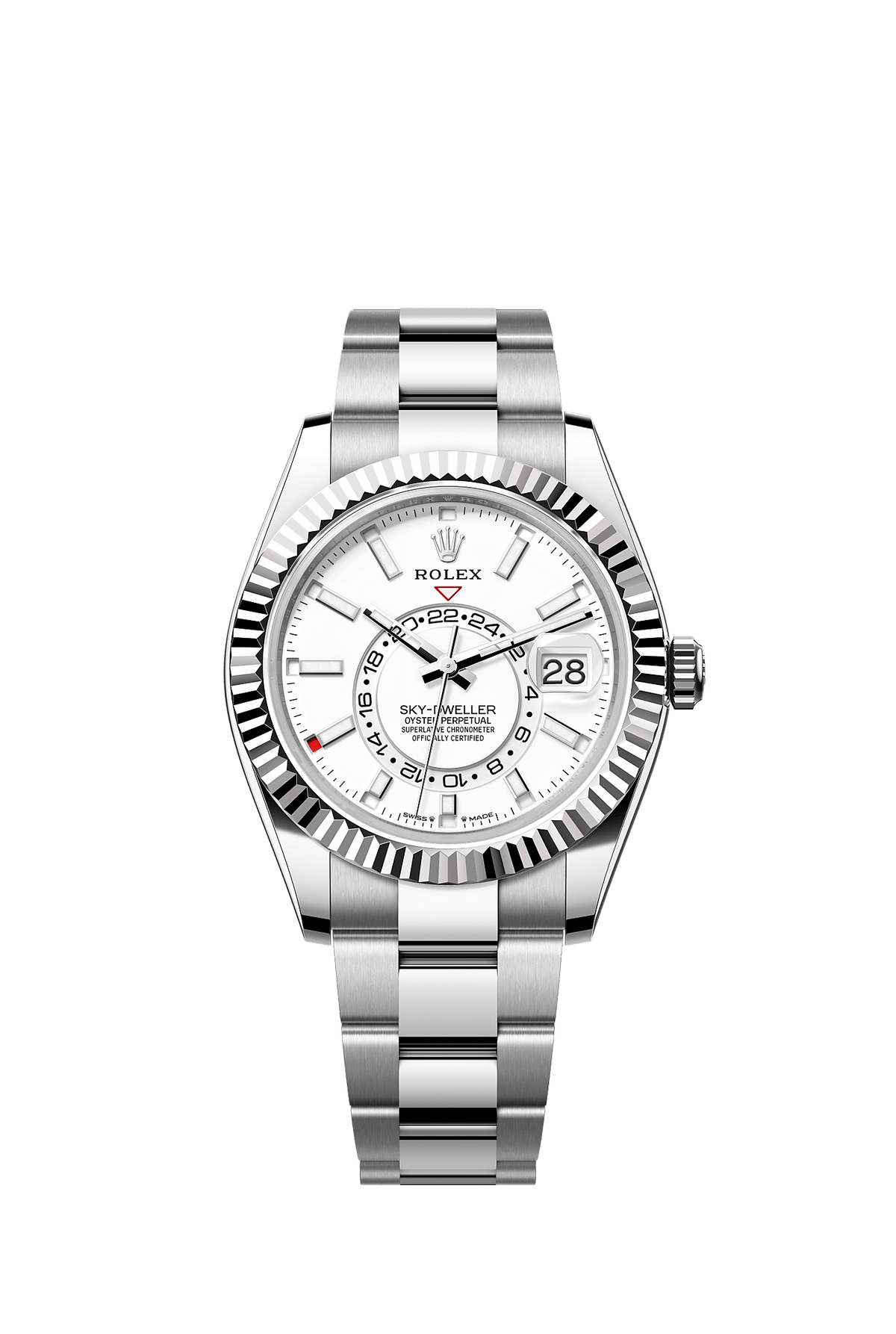 Sky-Dweller 42mm Oystersteel White Gold Intense White Dial Fluted Bezel Oyster Bracelet Mechanical Watch