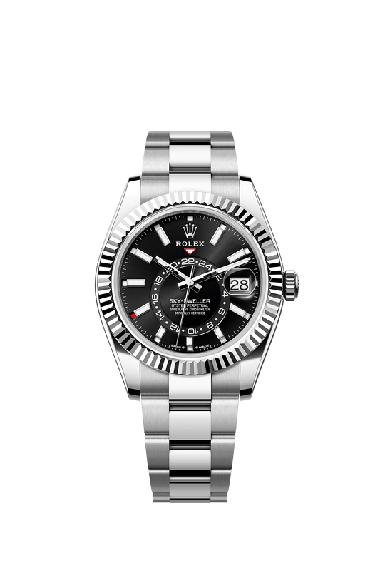 Sky-Dweller 42mm Oystersteel White Gold Bright Black Dial Fluted Bezel Oyster Bracelet Self-Winding Watch