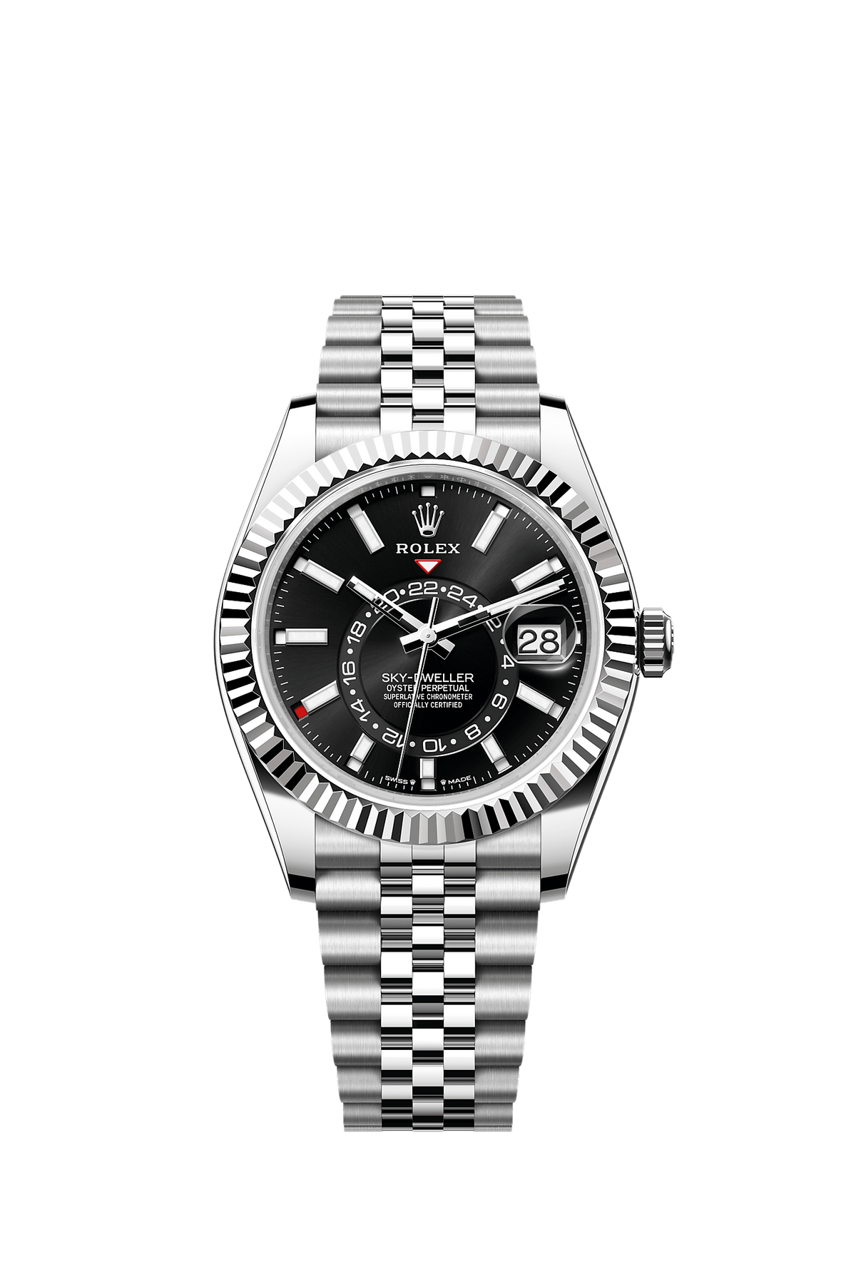 Sky-Dweller 42mm Oystersteel White Gold Bright Black Dial Fluted Bezel Jubilee Bracelet Self-Winding Watch