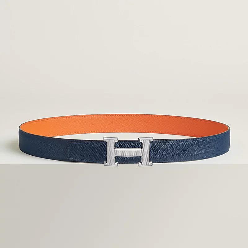 H Guillochee Belt Buckle & Reversible Leather Strap 32 MM