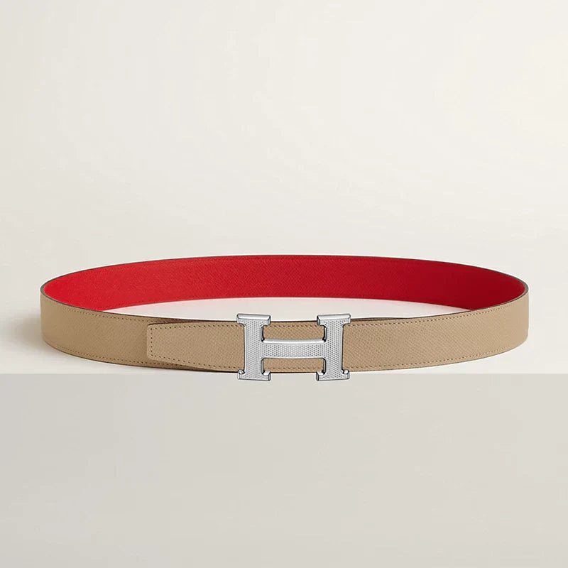 H Guillochee Belt Buckle & Reversible Leather Strap 32 MM