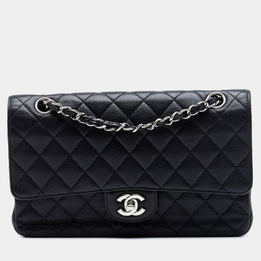 Chanel Caviar Leather black Silver Hardware Medium 25cm 01